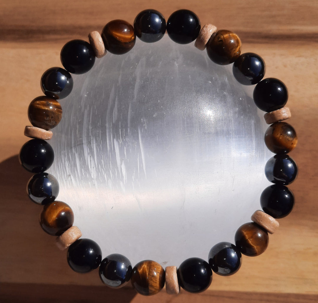 Obsidian, Hematite & Tiger Eye Bracelet (23cm XL)