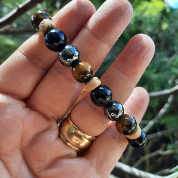 Obsidian, Hematite & Tiger Eye Bracelet (20cm)