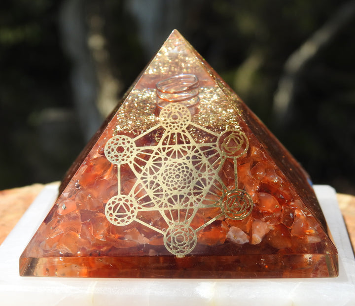 Orgonite Pyramid - Carnelian (7.6cm x 7.6cm) OGCN1