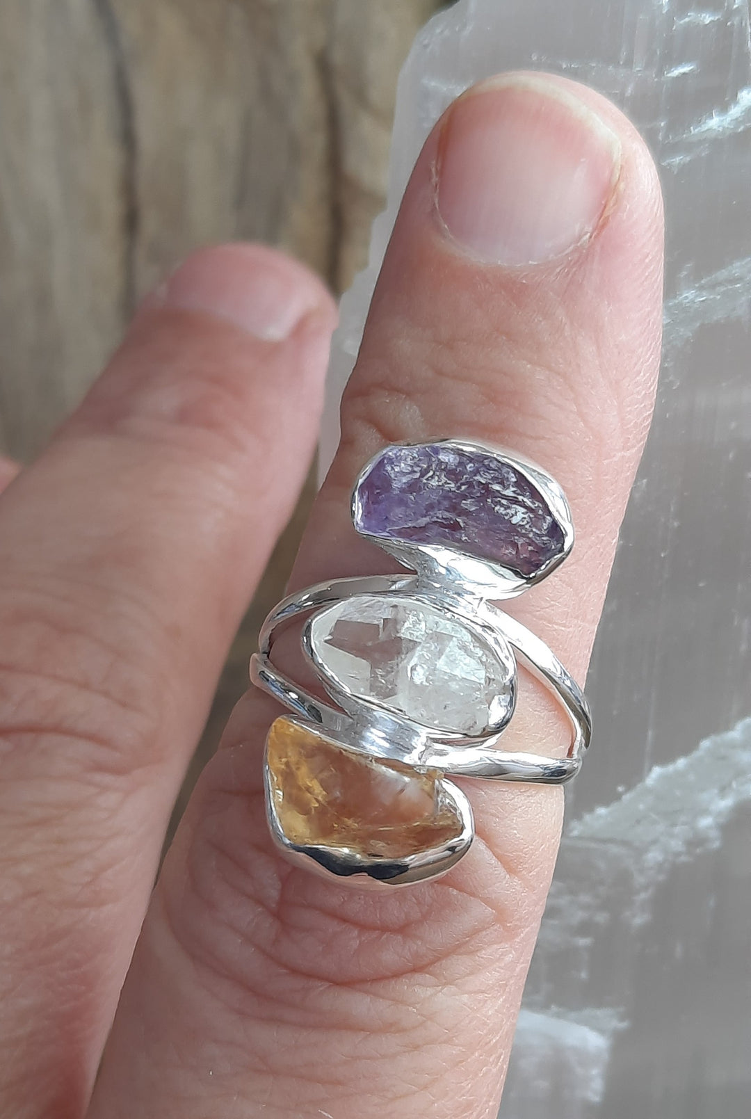 AMETHYST, HERKIMER & CITRINE RING SIZE 6.5(M) GS7252