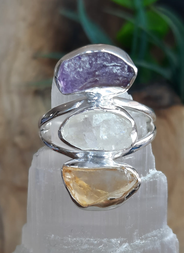 AMETHYST, HERKIMER & CITRINE RING SIZE 6.5(M) GS7252