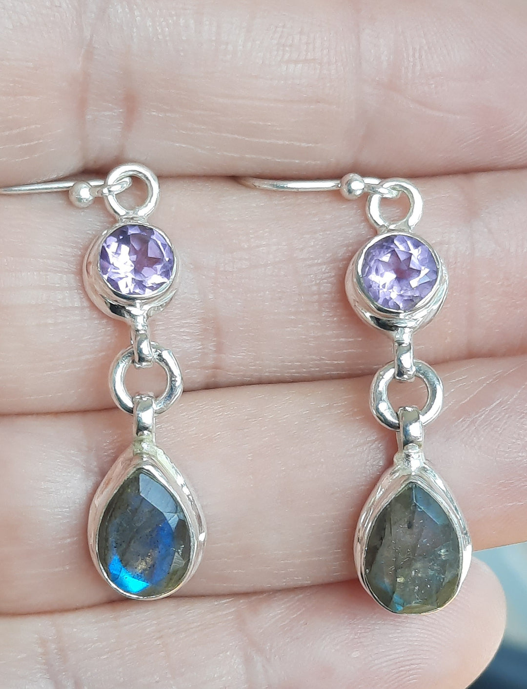 LABRADORITE & AMETHYST EARRINGS  GS7245