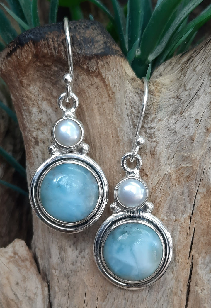 LARIMAR EARRINGS PEARL GS7241