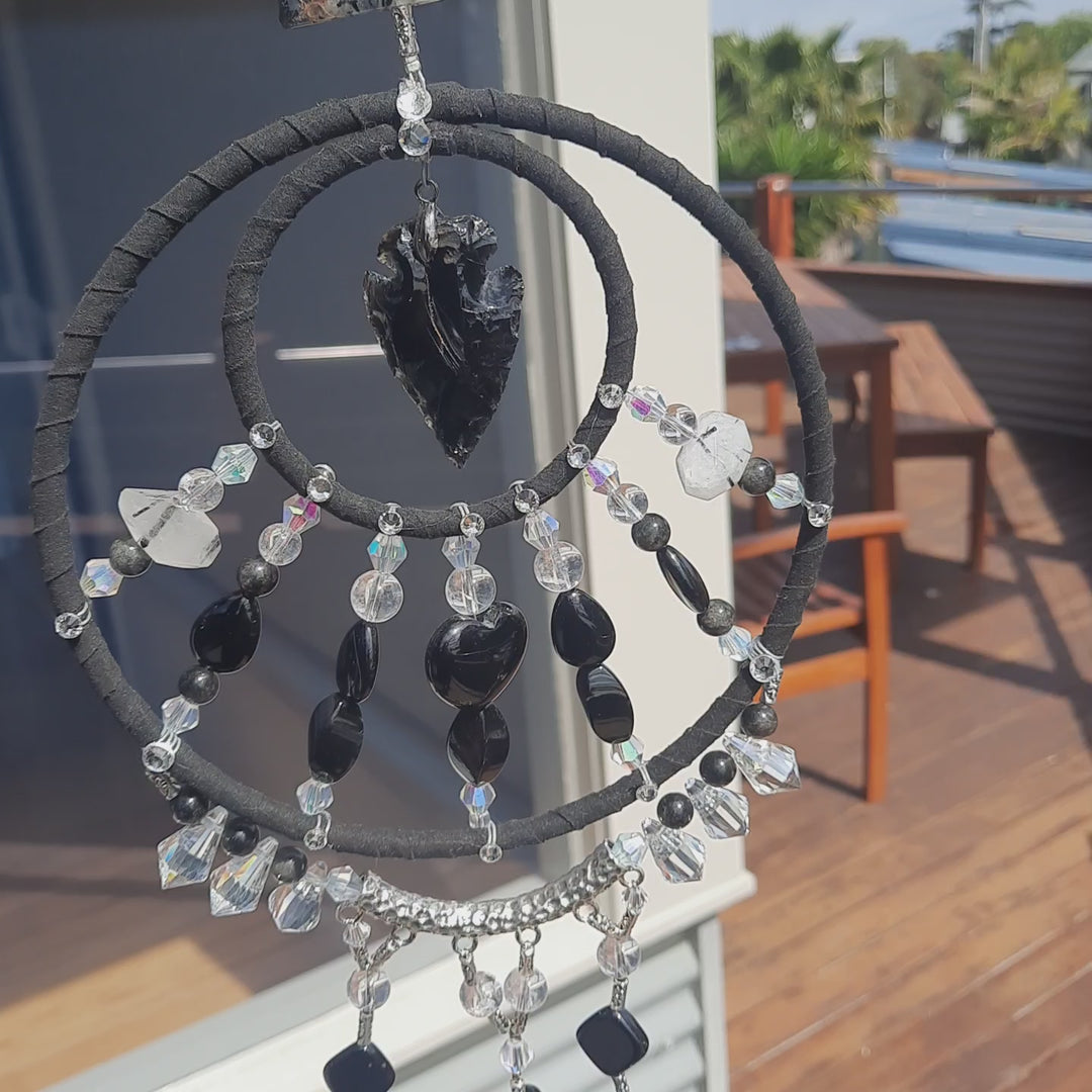 Obsidian Crystal Mandala Dream Catcher 65cm