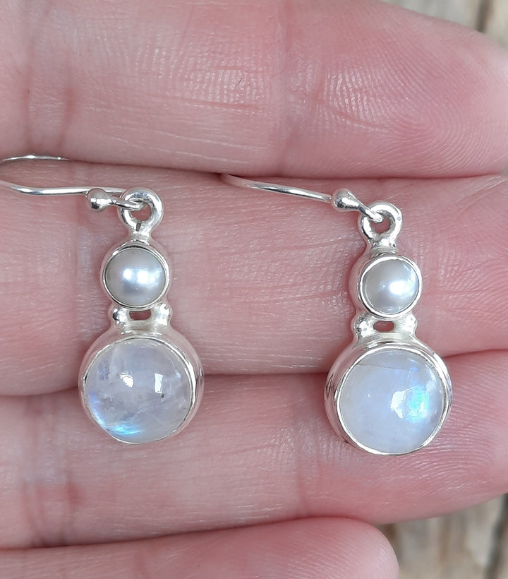 RAINBOW MOONSTONE & PEARL EARRINGS GS7240