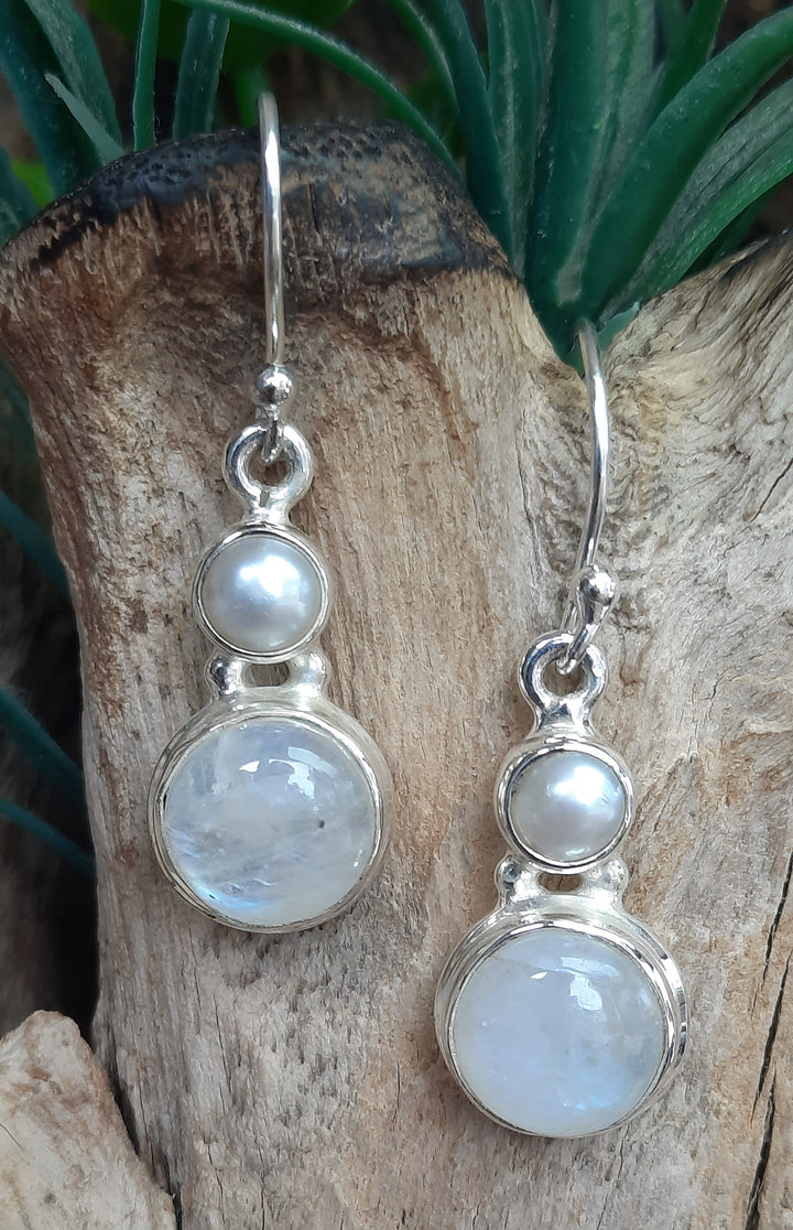 RAINBOW MOONSTONE & PEARL EARRINGS GS7240