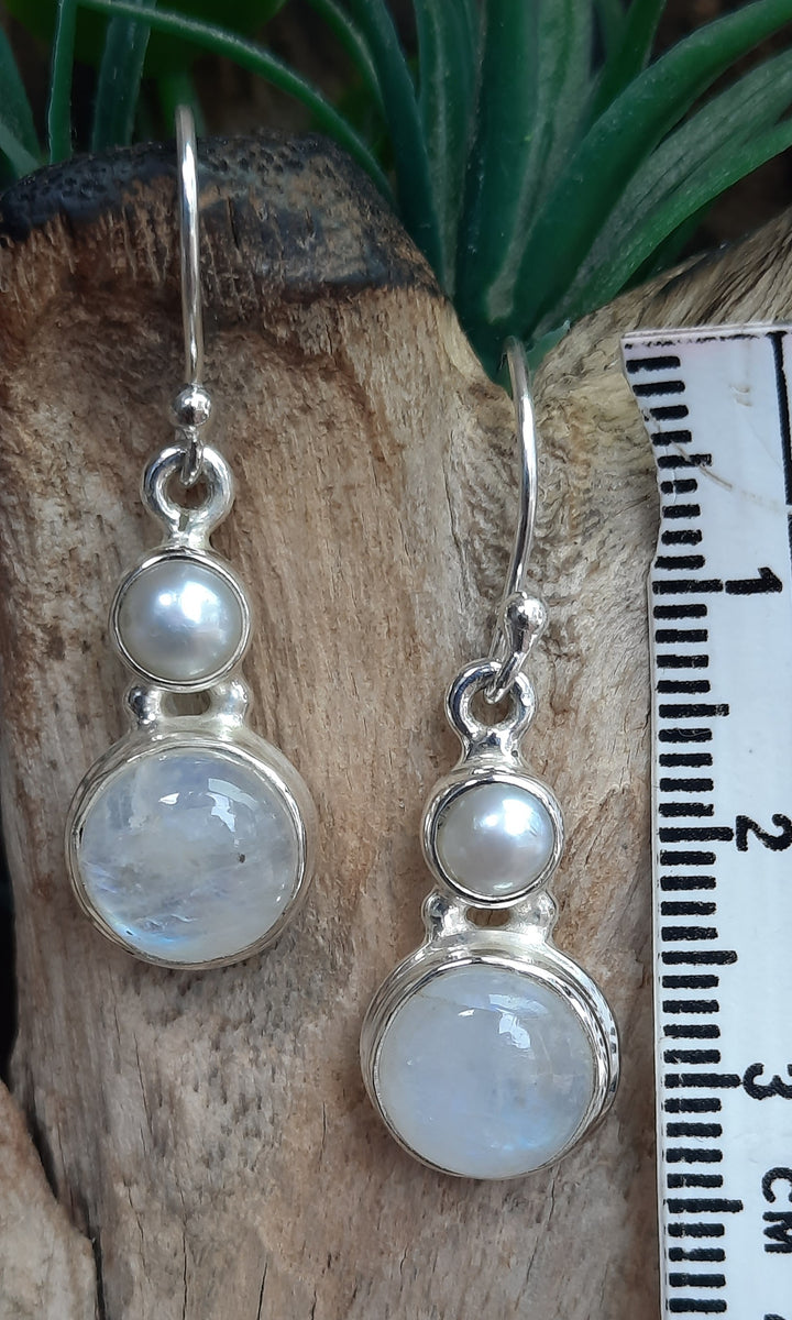 RAINBOW MOONSTONE & PEARL EARRINGS GS7240