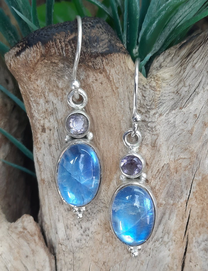 RAINBOW MOONSTONE & AMETHYST EARRINGS  GS7207