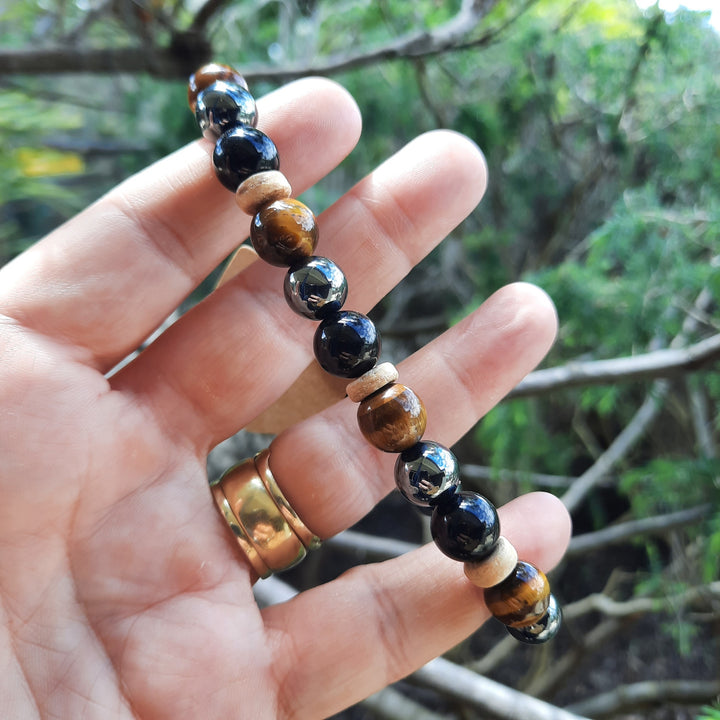 Obsidian, Hematite & Tiger Eye Bracelet (23cm XL)